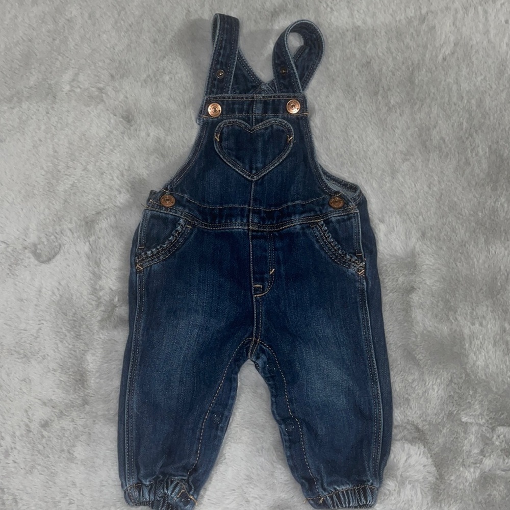 🌈 H&M Baby Overalls Denim Pants Sz 4/6M Fall Vibes Heart